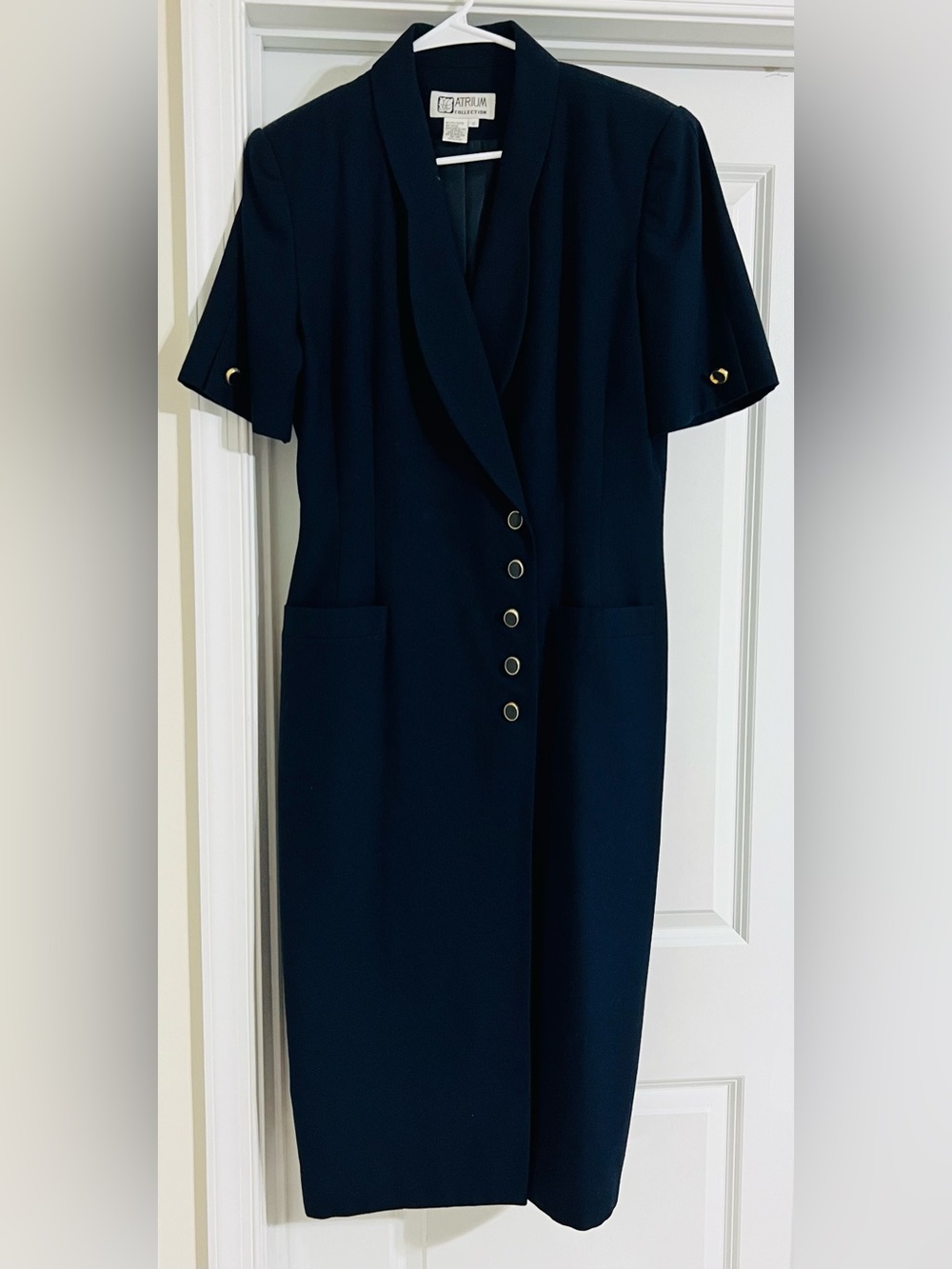 Navy Short-Sleeve Button-Front Dress